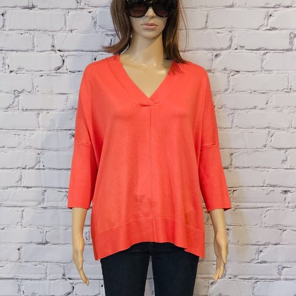 ANN TAYLOR, Red/Orange pullover comfy v-neck sweater - Picture 4 of 11